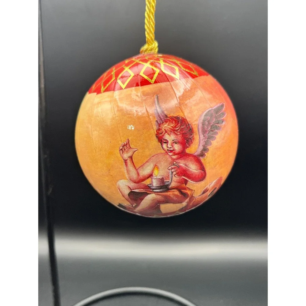 Set of 11‎ Angel Christmas Ornaments Paper Mache Cherub Round Decorative Balls
